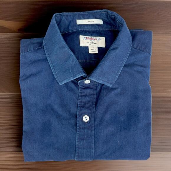 Albiate 1830 x J. Crew Ludlow Shirt - Large Navy Denim, Quiet Luxury Minimalist - Picture 1 of 9